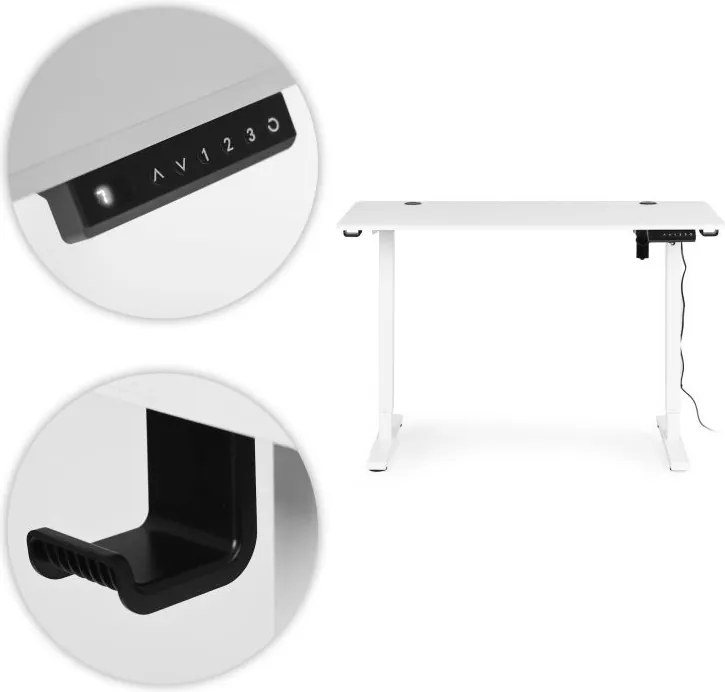 Elektrický nastaviteľný stôl 120 x 60 cm, nastaviteľná výška 72-117 cm, biely