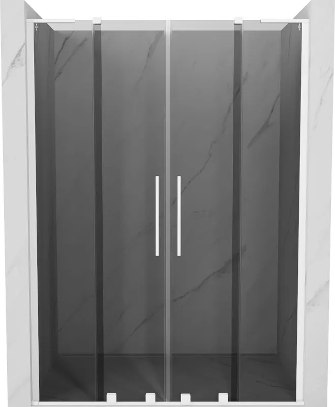 Mexen Velar L Duo, posuvné sprchové dvere do otvoru 160 cm, 8mm šedé sklo, biela matná, 871-160-003-42-20