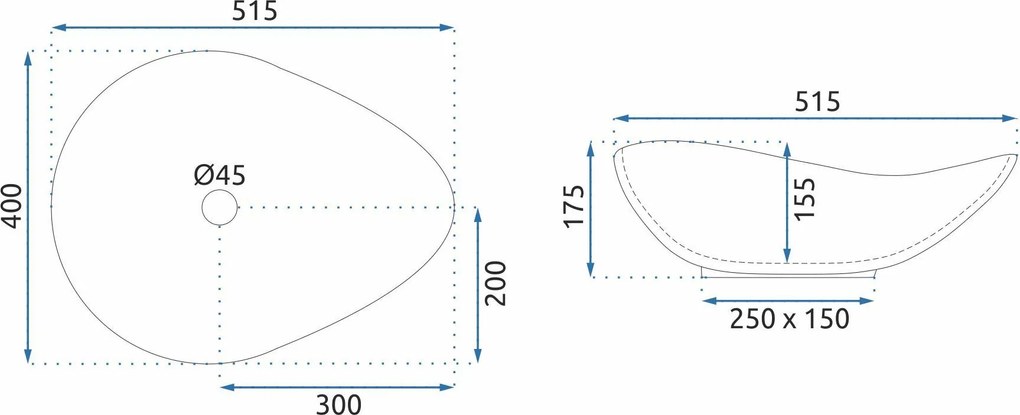 Rea Dora Stone, umývadlo na dosku 515x400x175 mm, šedá imitácia kameňa, REA-U5066