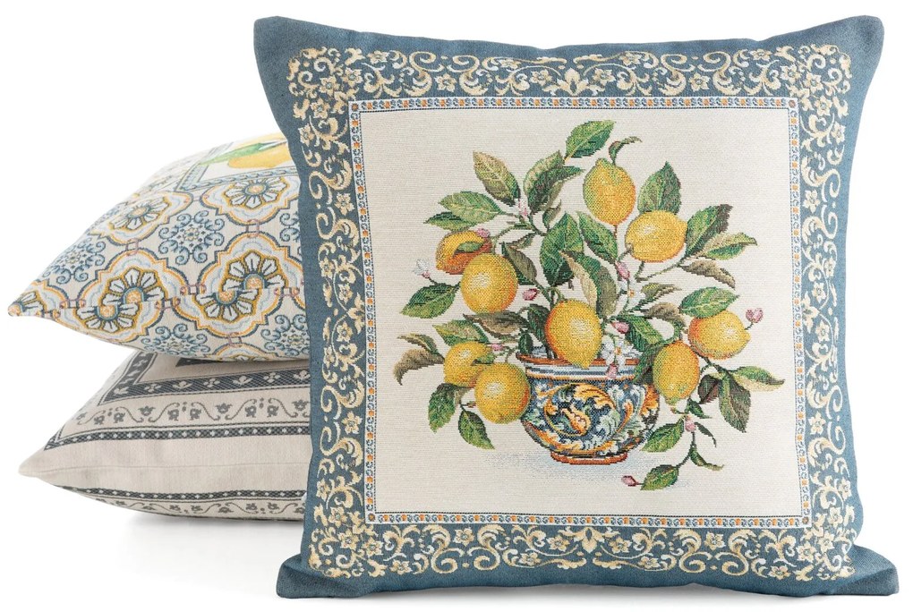 GOBELÍNOVÁ DEKORAČNÁ OBLIEČKA NA VANKÚŠ LEMON 45X45 CM VZOROVANÁ