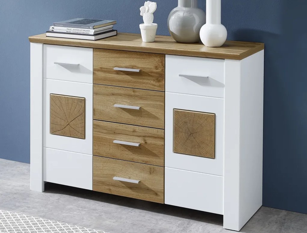Komoda so zásuvkami Materio, dub/biela