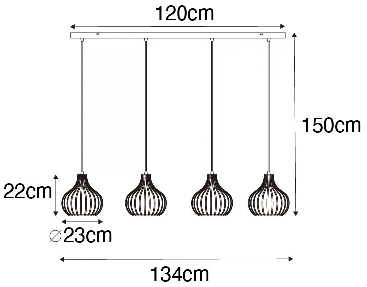 Moderné závesné svietidlo čierne 4-žiarovkové - Saffira