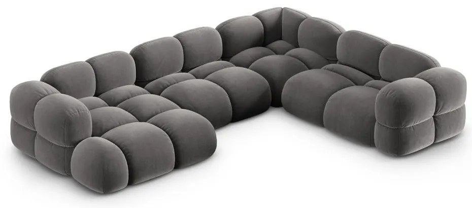 Sivá zamatová rohová pohovka (pravý roh/do tvaru "U") Loretto – Cosmopolitan Design