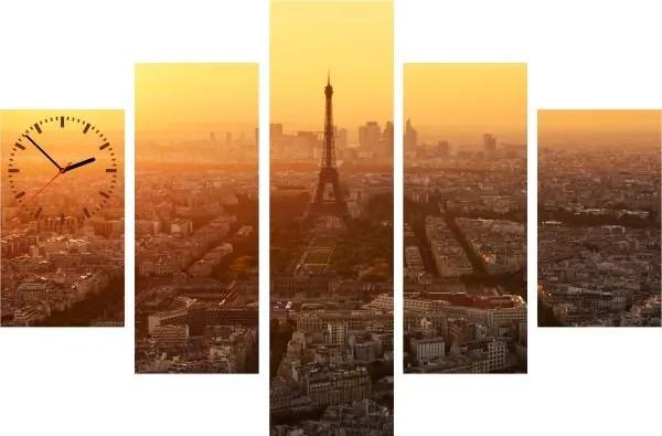 5-dielov, Hodiny ako obraz, Eiffelova veža, 100x70cm