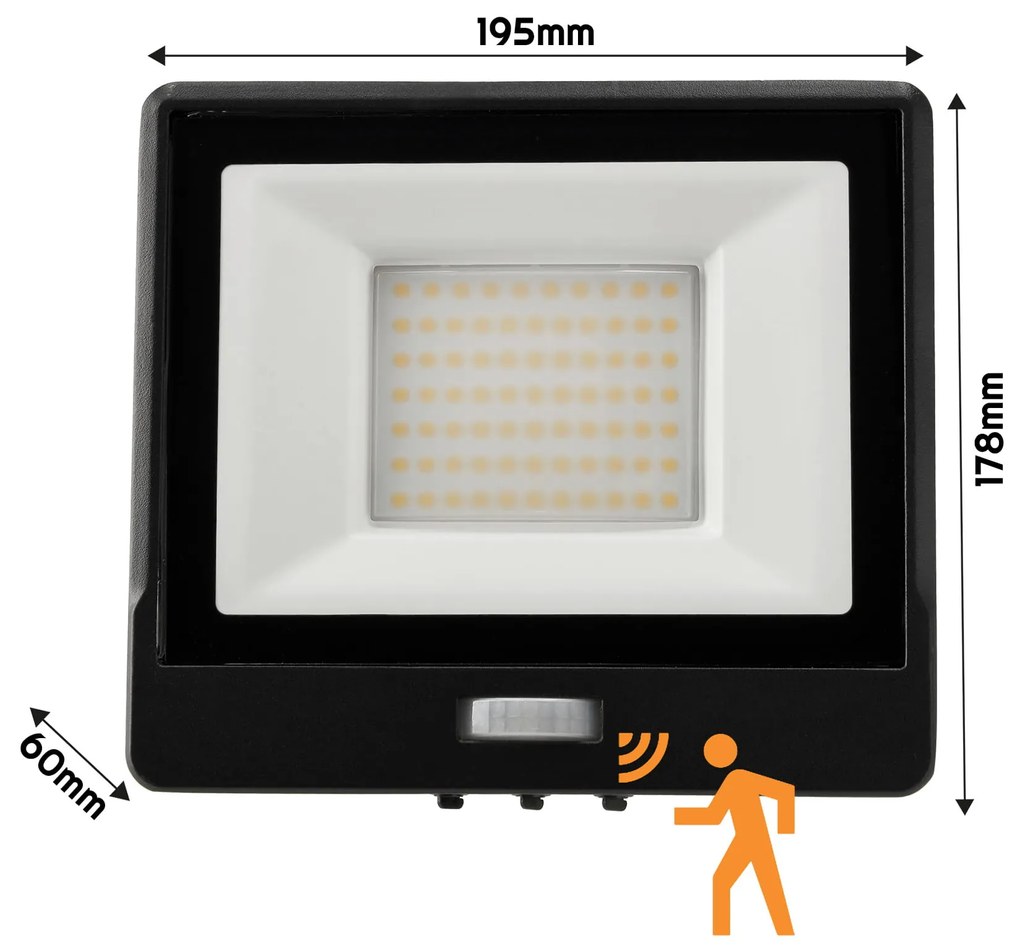 BERGE LED reflektor MASTER - 50W - IP65 - PIR - neutrálna biela