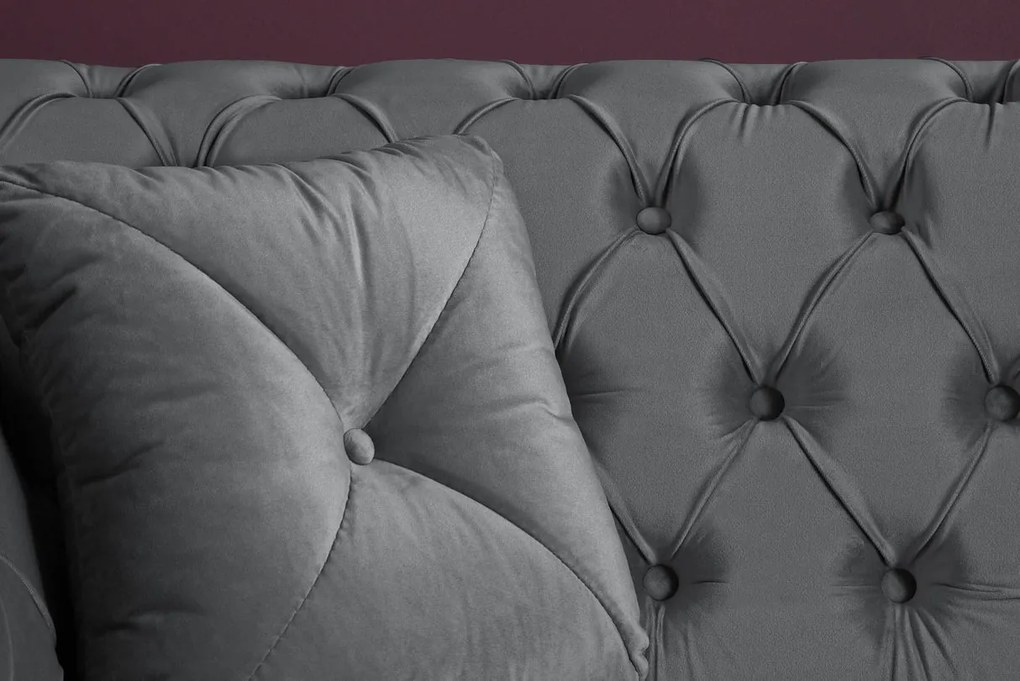 Trojmiestna pohovka PARIS Chesterfield 225 cm zamatova striebornosivá