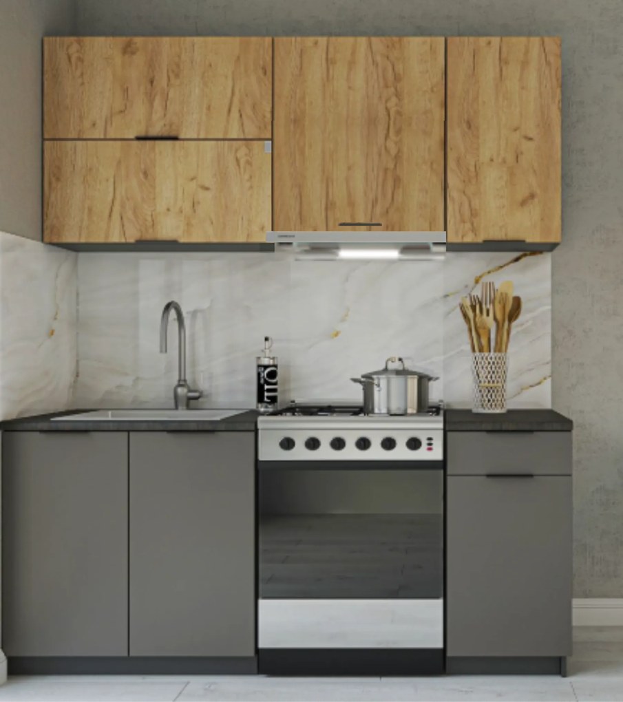 Štýlová kuchyňa 180 CAPRI, zlatý dub kraft / grafit