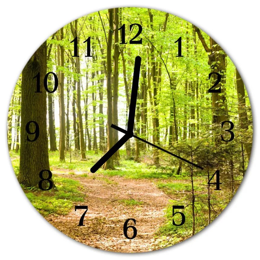 Sklenené hodiny okrúhle Les prírody fi 30 cm