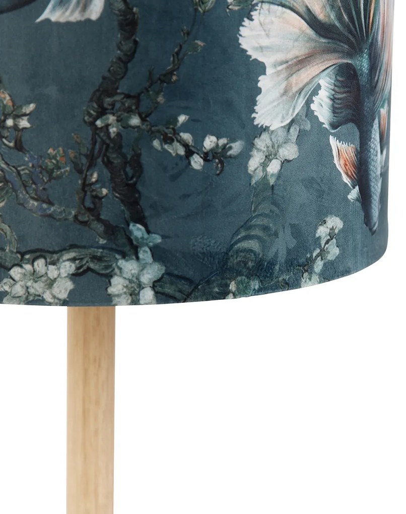Drevená stolová lampa s plyšovým tienidlom Ryba 35 cm - Mels