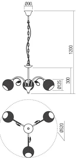 Redo 02-972 - Luster na reťazi ASPERA 3xE14/28W/230V priemer 52 cm čierny