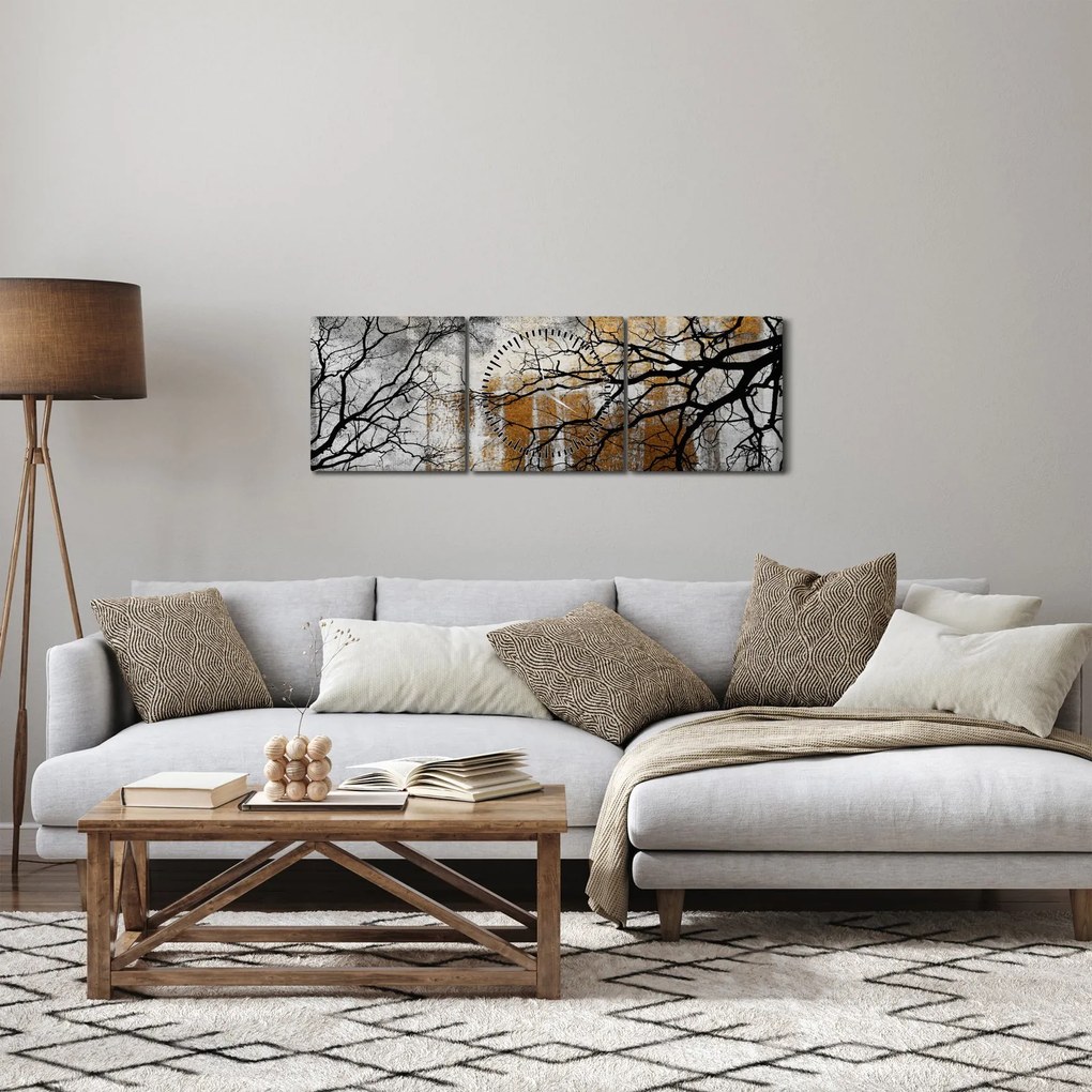 Obraz - Siluety stromov (s hodinami) (90x30 cm)