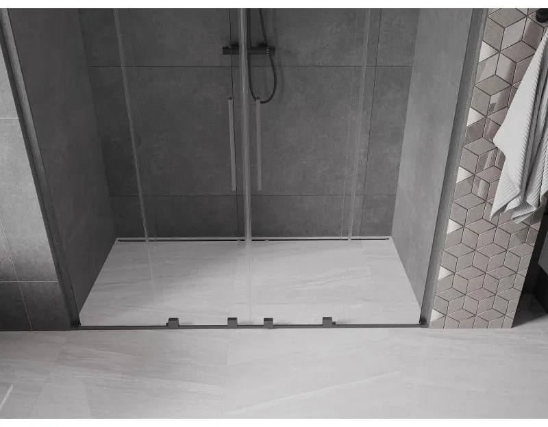 Mexen Velar L Duo, posuvné sprchové dvere do otvoru 200 cm, 8mm číre sklo, grafit brúsený, 871-200-003-02-66