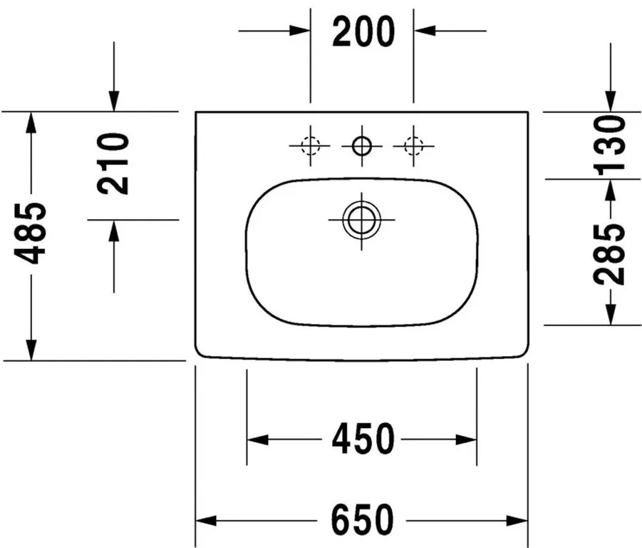 Duravit D-Code - Umývadlo do nábytku s prepadom 650x480 mm, 1 otvor pre batériu prepichnutý, biela 03426500002