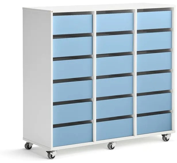 Úložná skriňa CASPER, 18 zásuviek, biela, modrá