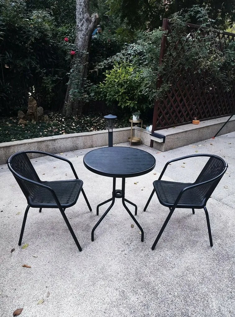 Set záhradného nábytku stôl + 2 stoličky, čierna