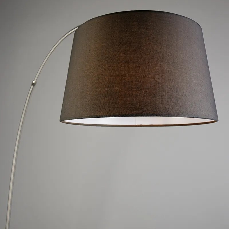 Moderná oblúková stojaca lampa oceľ s čiernym textilným tienidlom - Arc Basic