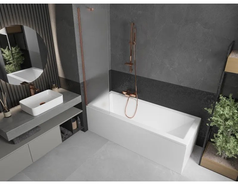 Mexen Next, 1-krídlová vaňová zástena 50 x 150 cm, 6mm sklo námraza, medená matná, 895-050-000-00-30-65