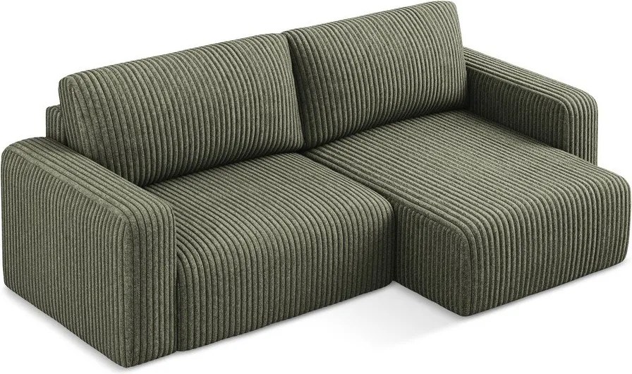 Zelená menčestrová rozkladacia/s úložným priestorom rohová pohovka (pravý roh/s leňoškou) Kona – Makamii