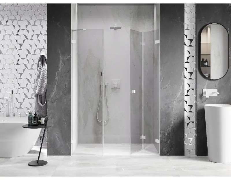 Mexen Lunar-F, pravé sklápacie sprchové dvere 135 cm, 8mm číre sklo, biely profil, 836S-135-050-20-00-P