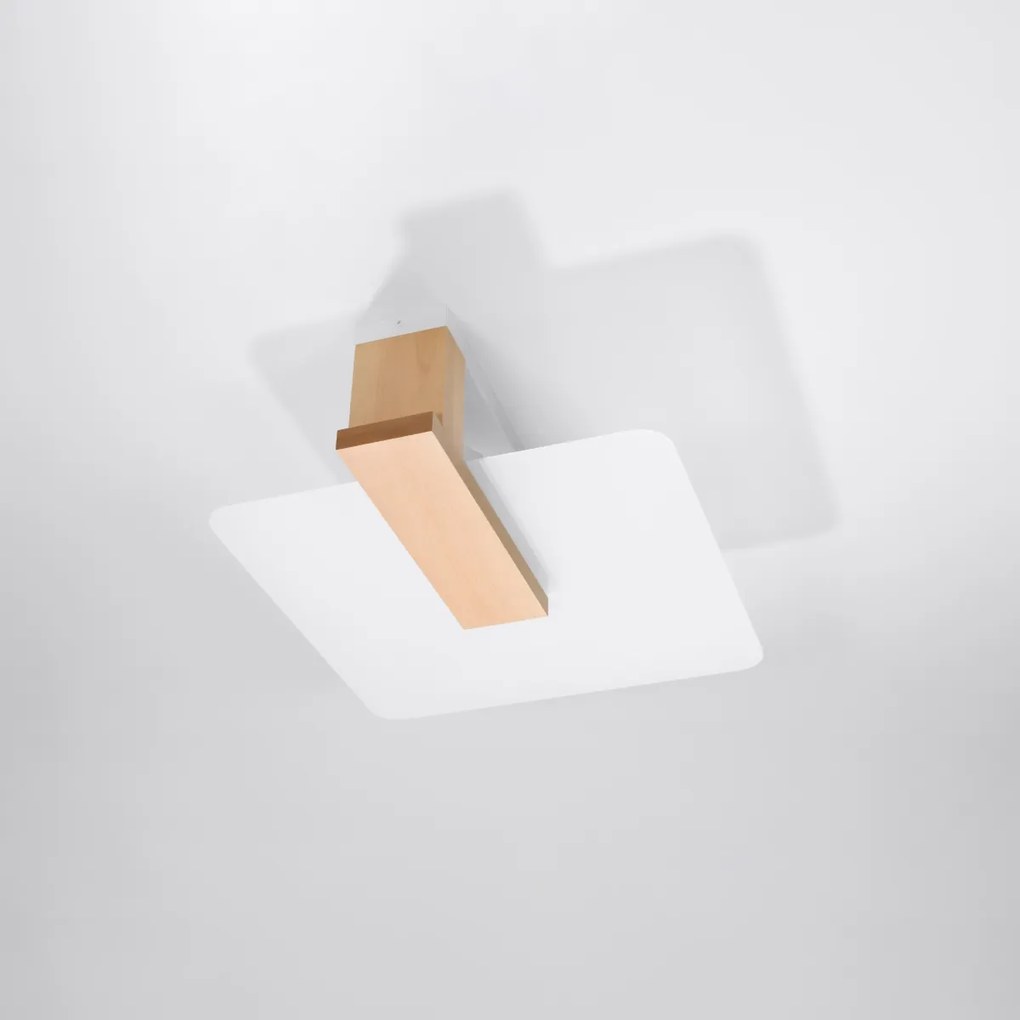 Stropné svietidlo Lappo, 1x mliečne sklenené tienidlo, drevo