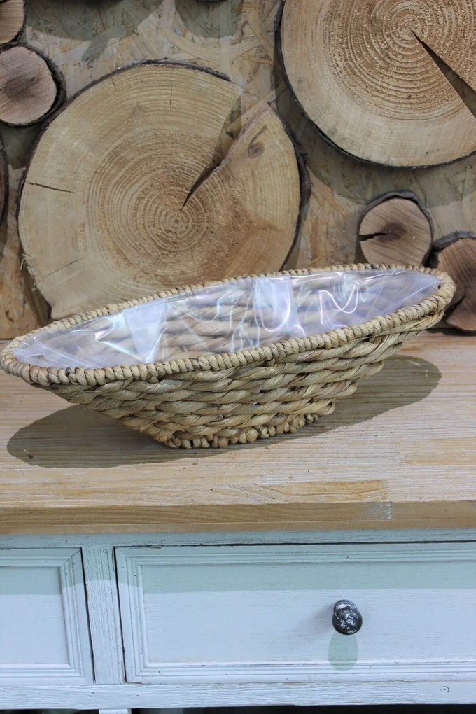 Hnedý ratanový kvetináč v tvare loďky 55cm