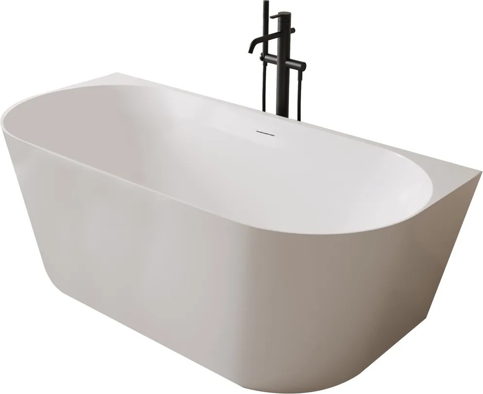 Erga Norah Slim, voľne stojaca vaňa ku stene 160x70 cm + odtoková zátka, biela lesklá, ERG-NORAH-SLIM-160070-WH-WH
