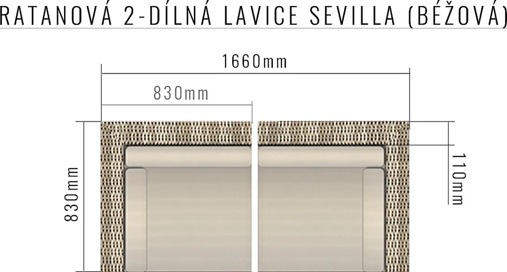 Deokork Ratanová 2-dielna lavica SEVILLA (béžová)