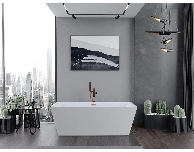 Mexen Lita, voľne stojaca vaňa 170 x 75 cm, biela, ružové zlato prepad, 52121707500-60