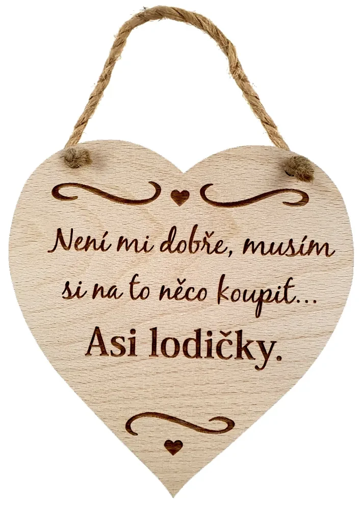 AMADEA Drevené srdce s textom Nie je mi dobre, musím..., masívne drevo, 16 x 15 cm