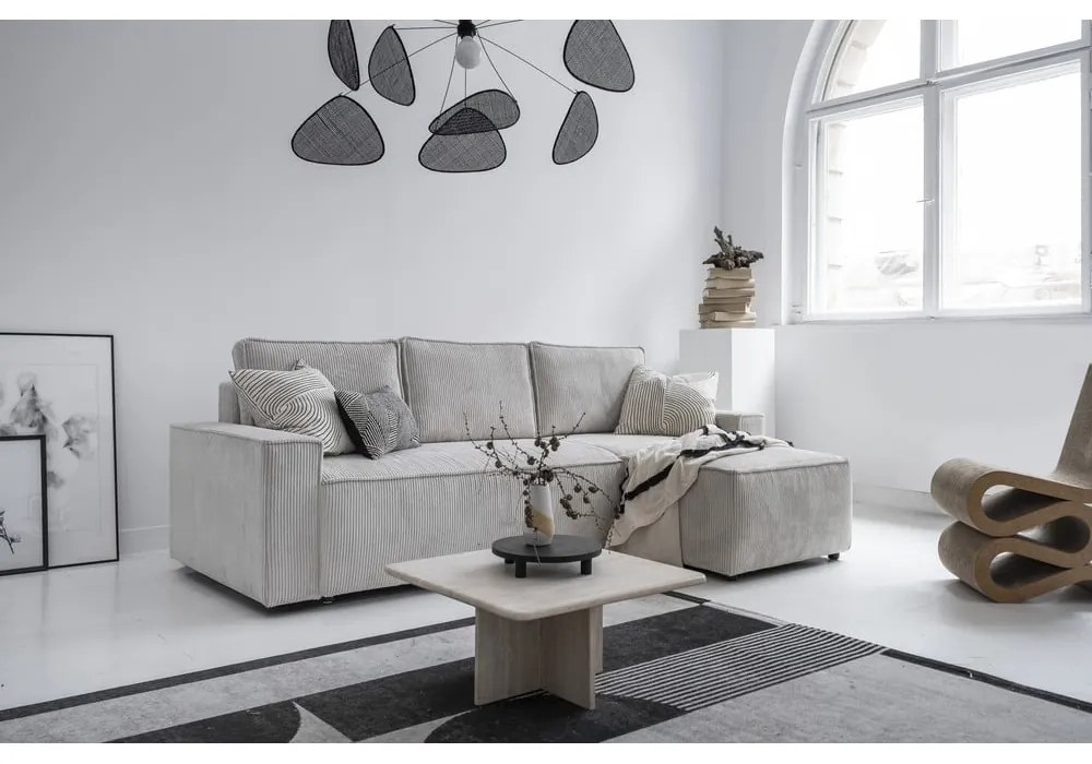 Biela menčestrová rozkladacia rohová pohovka (variabilná) Brave Dave – Miuform