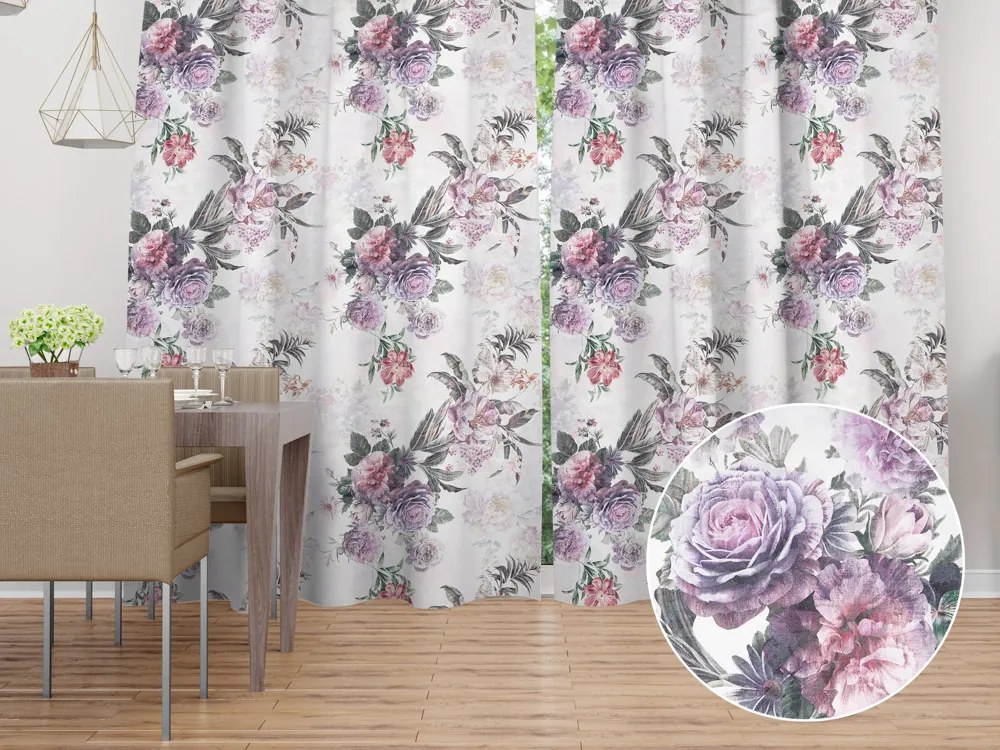 Biante Dekoračný záves BM-009 Veľké fialové kvety 145x220 cm