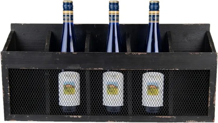 Čierna antik nástenná polica na víno Baesta - 60*13*28 cm