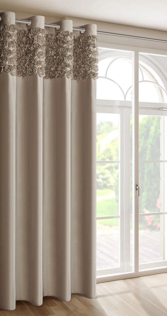 ZATEMŇOVACÍ ZÁVES NA KRÚŽKOCH EVA MINGE ROSES13 140X250 CM TMAVOBÉŽOVÁ