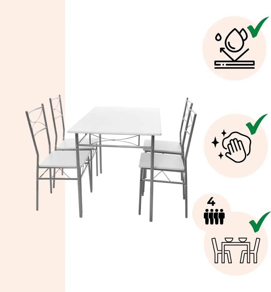 Jedálenská súprava PAUL, 5-dielna, zamatovo biela Jurhan