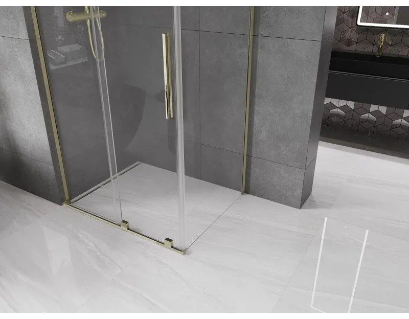 Mexen Velar L, sprchový kút s posuvnými dverami 120 x 90 cm, 8mm číre sklo, zlatá lesklá, 871-120-090-03-50