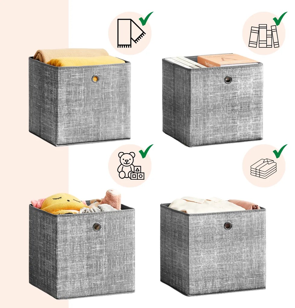 Úložné boxy GARY 6ks,30x30x30cm, šedá SongmicsHome