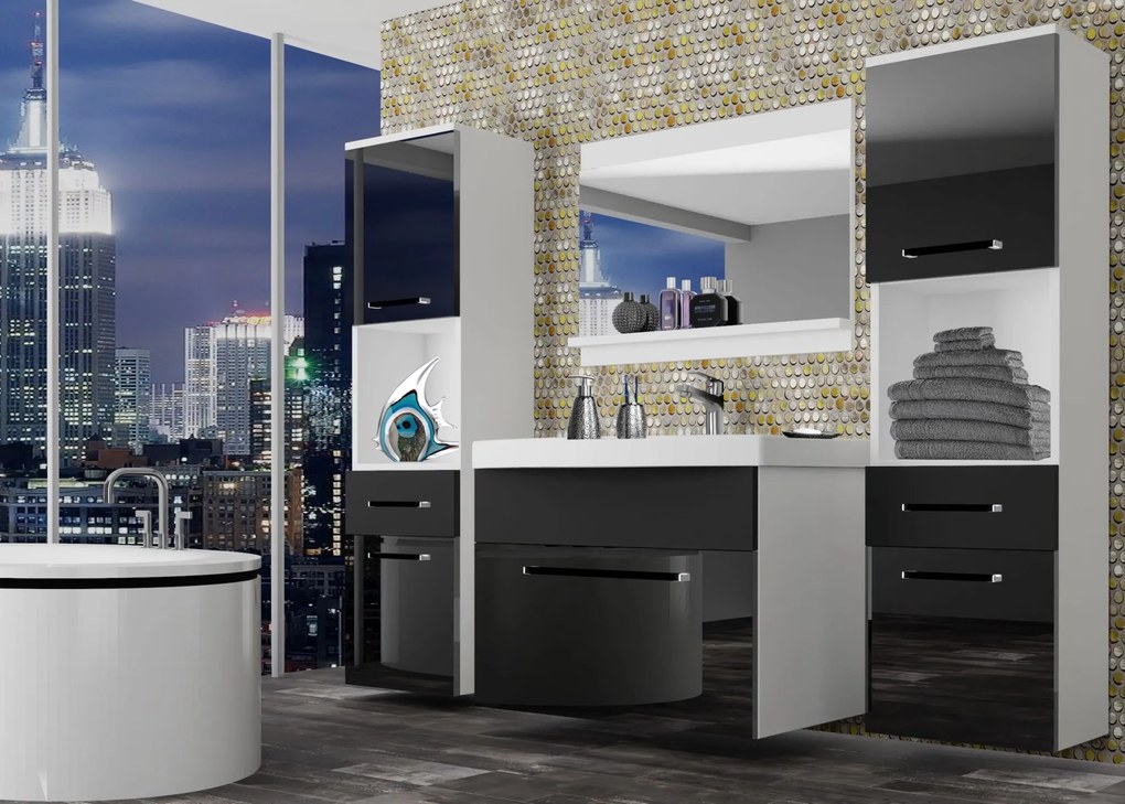 Kúpeľňový nábytok Belini čierny lesk / čierny mat + umývadlo + zrkadlo ROD PM 6/0/W/BB/0/ZW