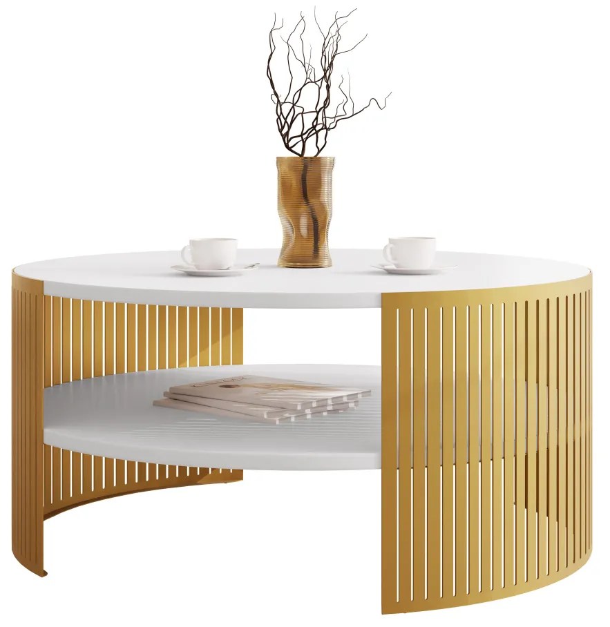 Konferenčný stolík Zinzit Gold, Farba: zlatá/biely mramor