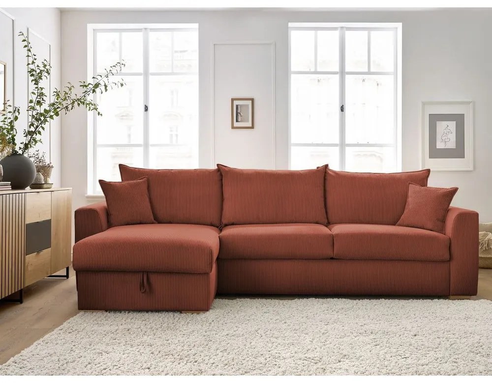 Menčestrová rozkladacia rohová pohovka v tehlovej farbe (variabilná) Augustin – Bobochic Paris