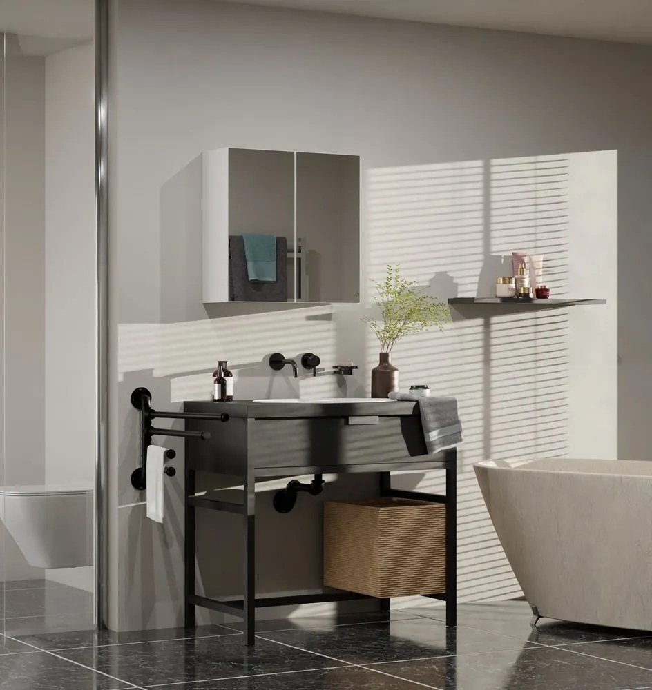 Závesná kúpeľňová skrinka POLA 60 cm so zrkadlom biela