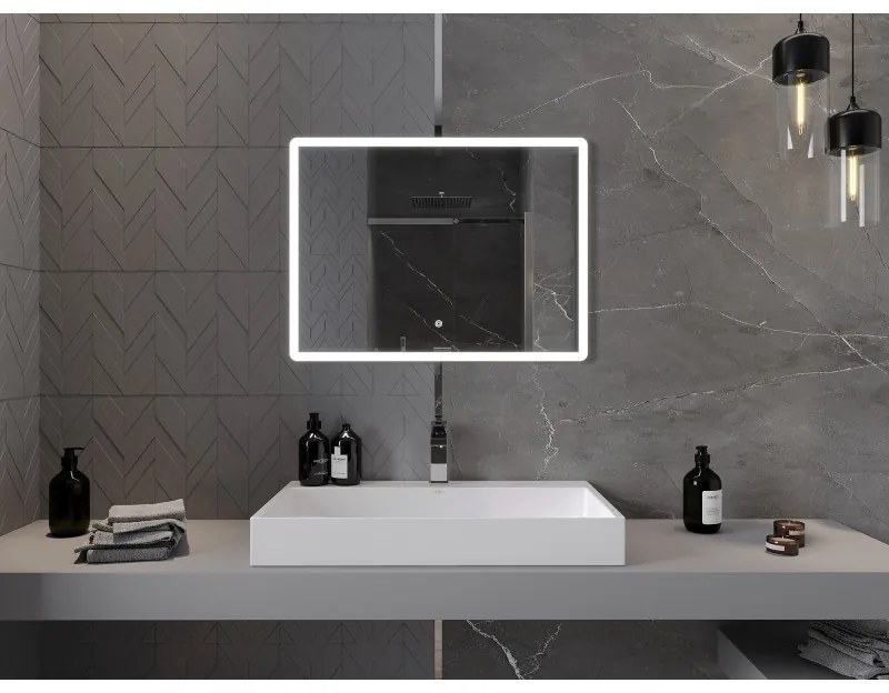 Mexen Navia, LED kúpeľňové zrkadlo s podsvietením 80 x 60 cm, 6000K, ochrana proti zahmlievaniu, 9803-080-060-611-00
