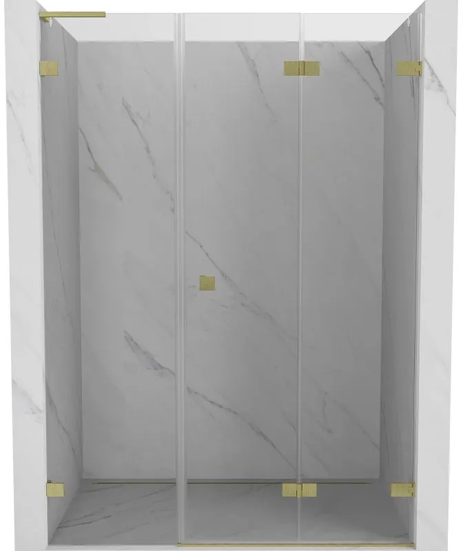 Mexen Lunar-F, L pravé sklápacie sprchové dvere 115 cm, 8mm číre sklo, zlatý matný profil, 836SL-115-050-55-00-P