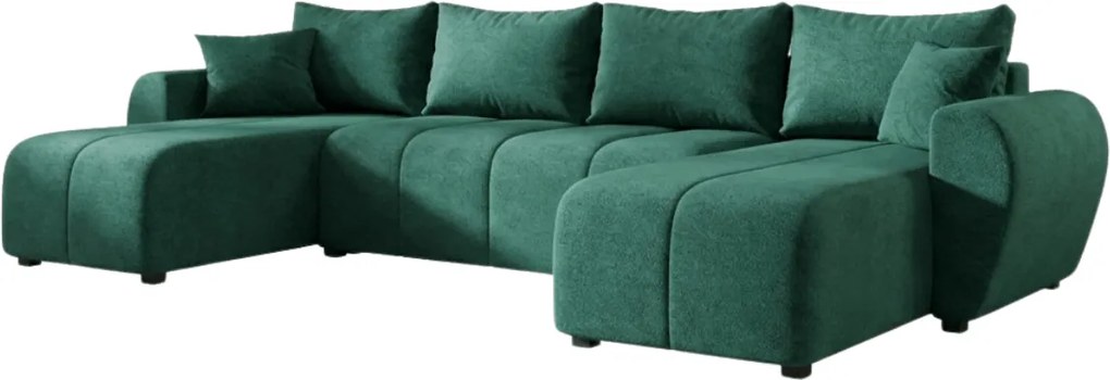 Rozkladacia obojstranná sedacia súprava do U SEVIO 311x145 cm, fľaškovozelená + 2 vankúšiky ZDARMA