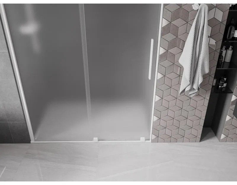Mexen Velar, posuvné sprchové dvere do otvoru 160 cm, 8mm sklo námraza, biela matná, 871-160-000-31-20