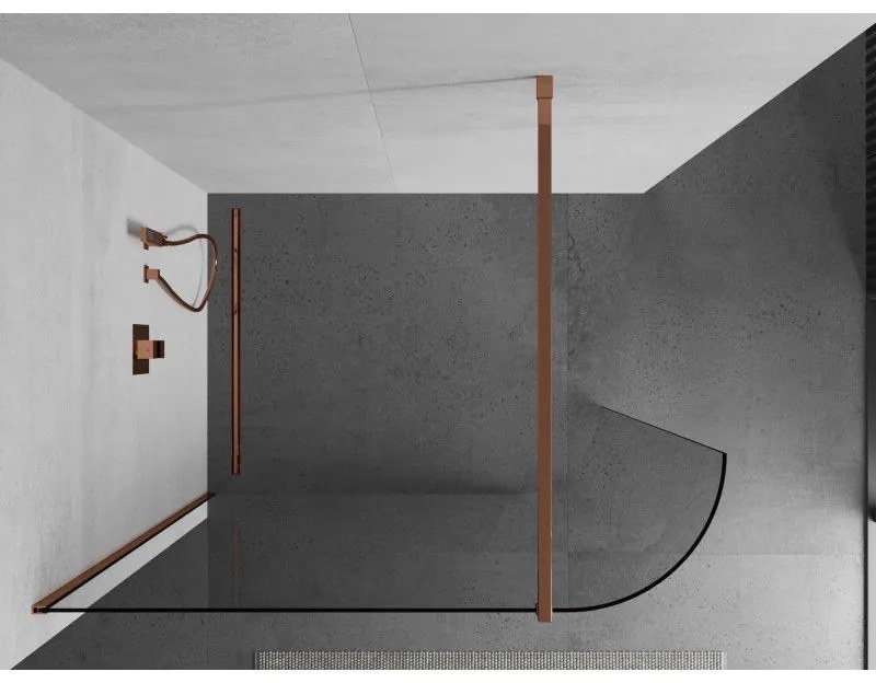 Mexen Kioto, zaoblená sprchová zástena 150 x 200 cm, 8mm číre sklo, ružové zlato profil, 800-150-101-60-06