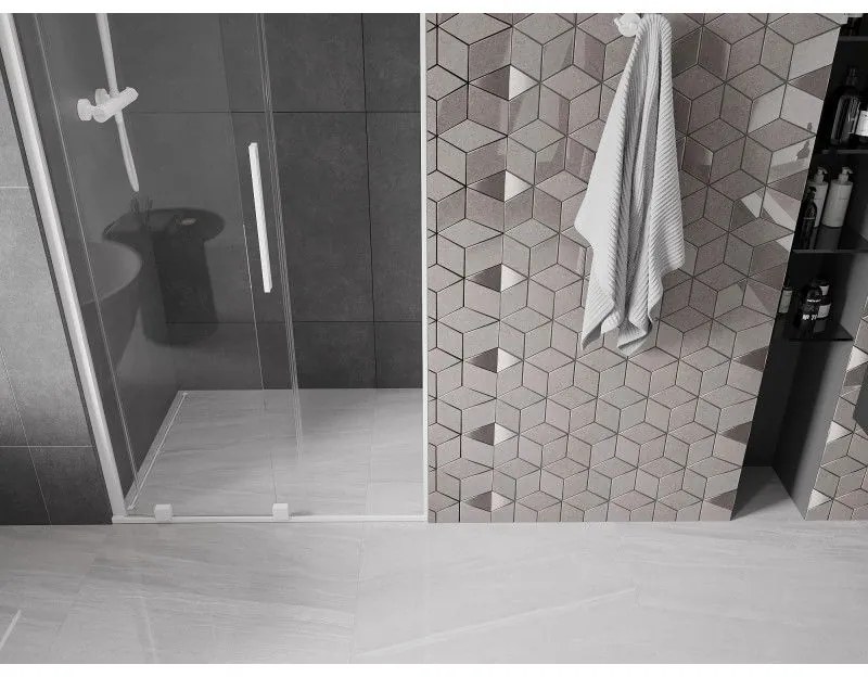 Mexen Velar, posuvné dvere do otvoru 90x200 cm, 8mm číre sklo, biely profil, 871-090-000-01-20