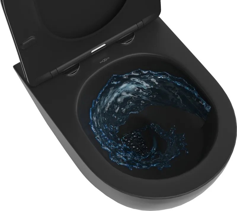 Mexen Lena, závesná WC misa 490x360x340 mm, Rimless Tornádo + WC sedadlo z duroplastu, čierna matná, 30220185T