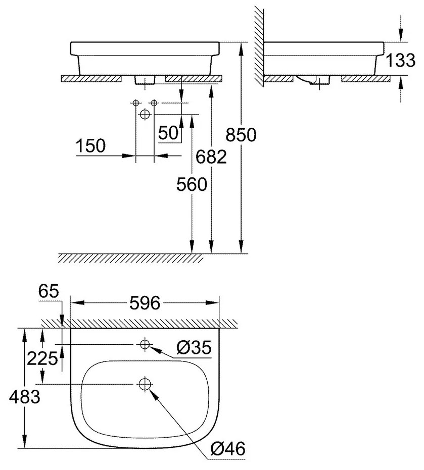 GROHE Euro Ceramic - Umývadlo na dosku 596x483 mm, PureGuard, alpská biela 3933700H