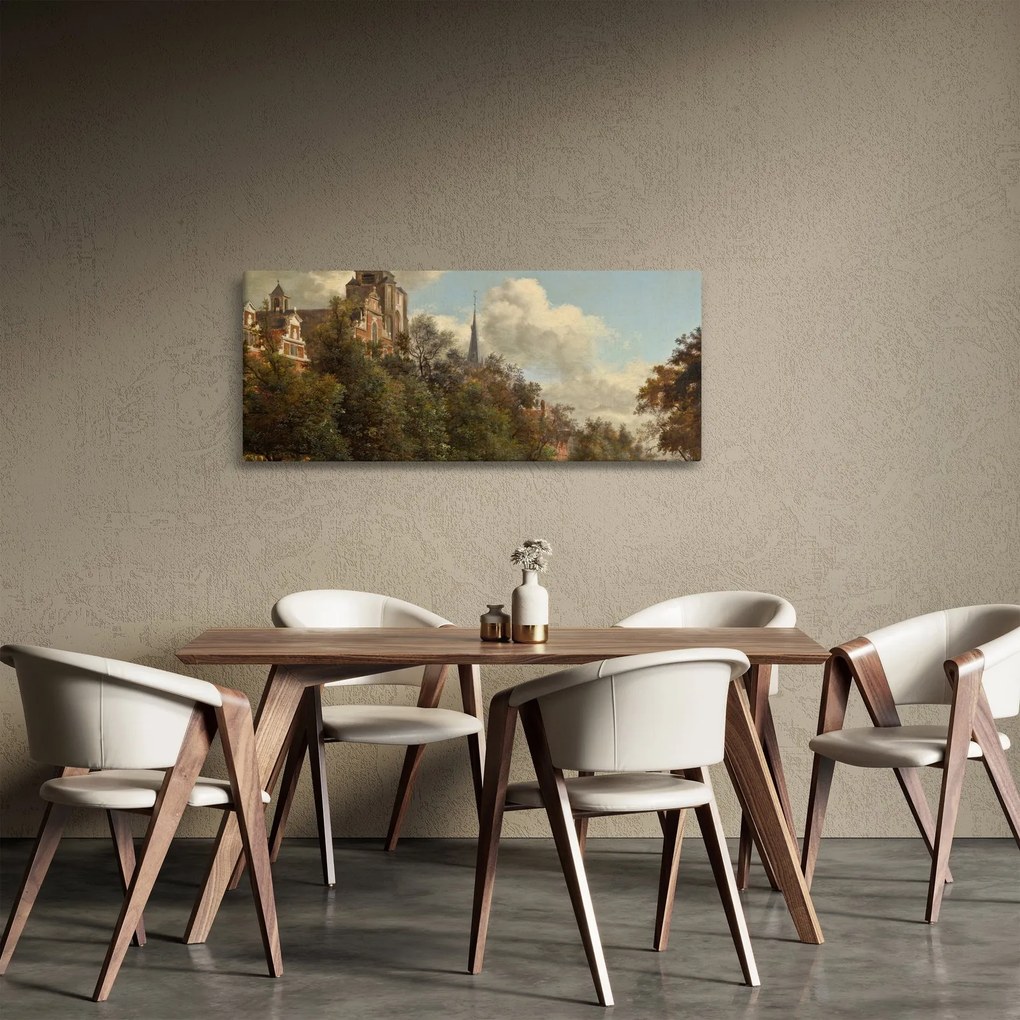 Obraz - Jan van der Heyden, View Down a Dutch Canal, reprodukcia (120x50 cm)