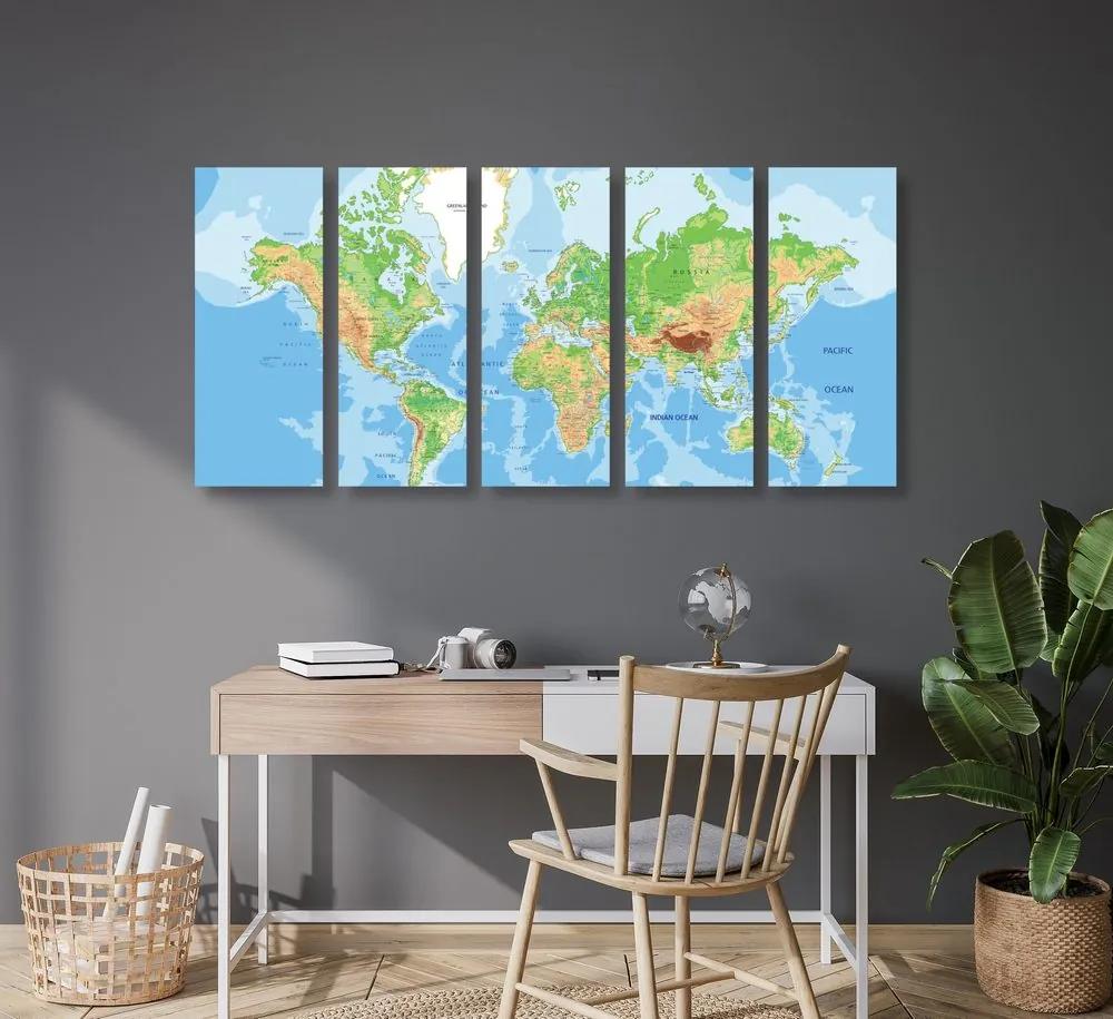 5-dielny obraz klasická mapa sveta Varianta: 100x50